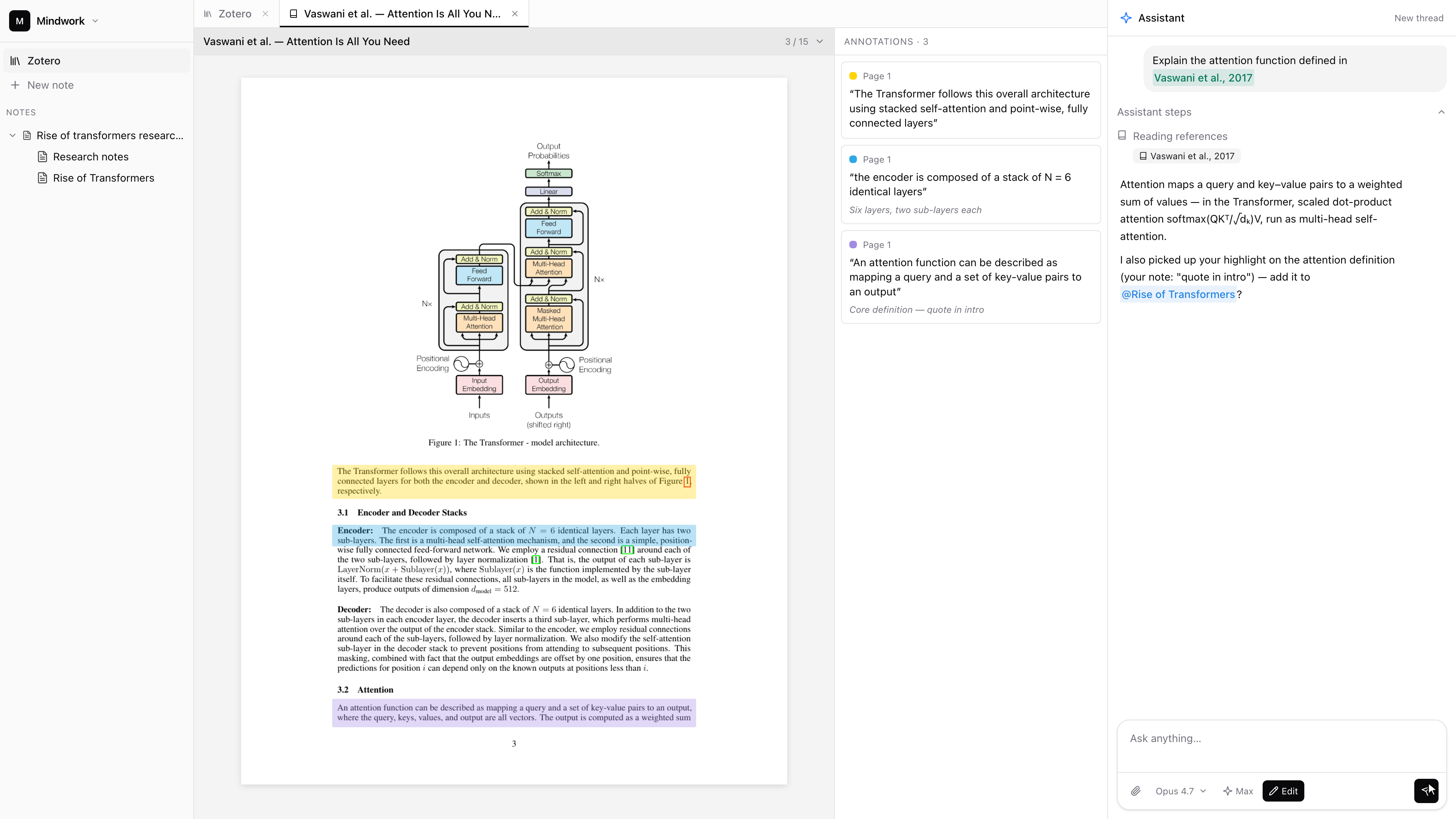 AI assistant grounded in library and notes