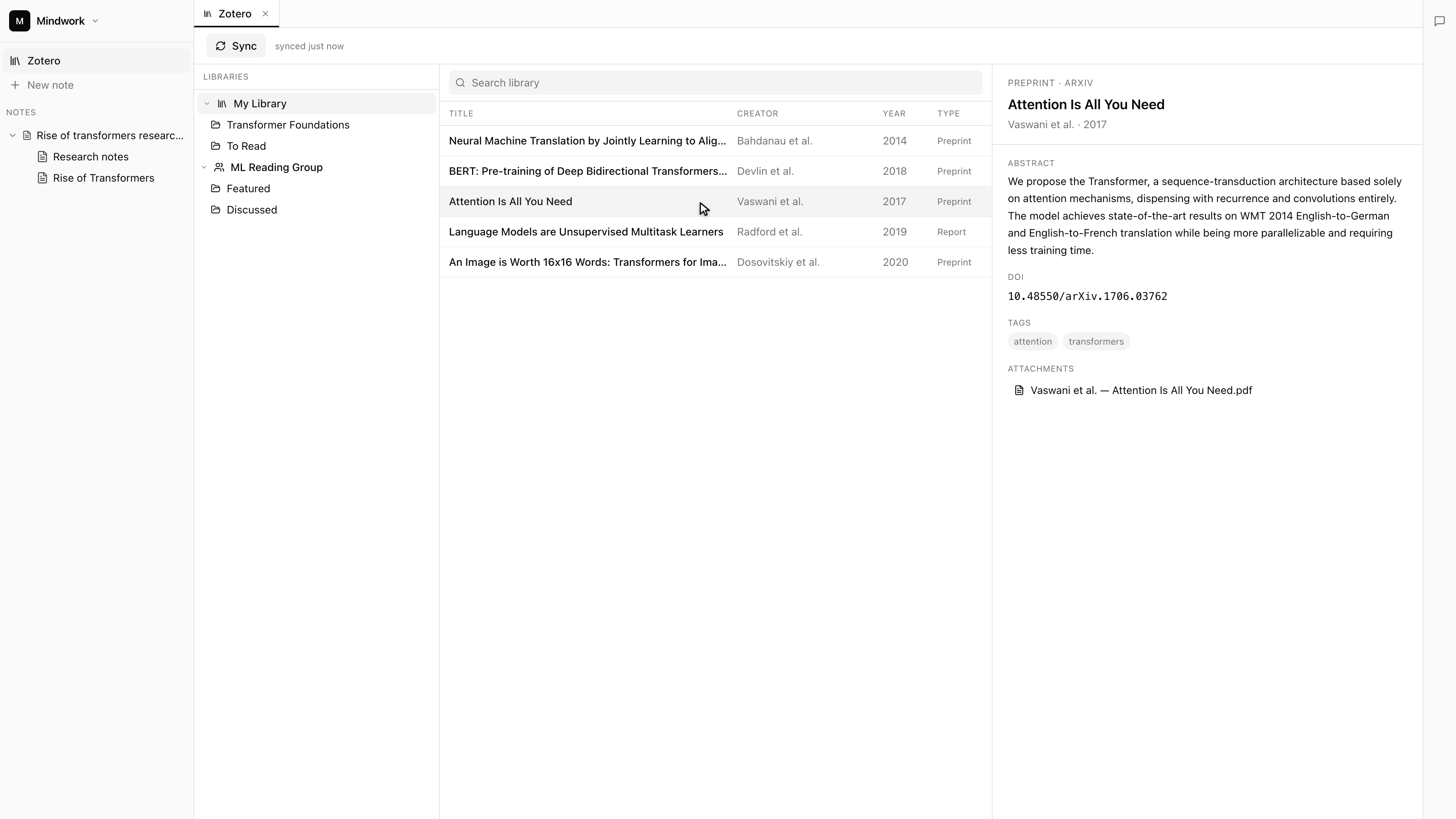 Zotero library inside Mindwork
